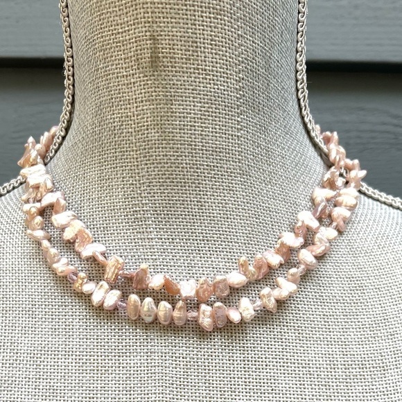 BIWI Stick Pearl Necklace Pink Double Strand or Single Long Strand 35” Long - Picture 8 of 8